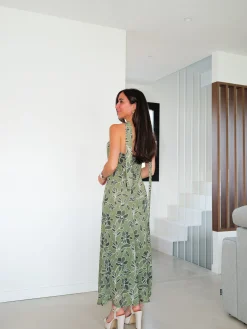 Vestido midi palabra capa gasa verde