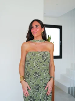 Vestido midi palabra capa gasa verde