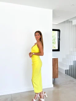 Vestido midi tirantes amarillo