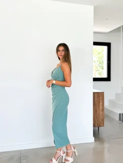 Vestido midi tirantes salvia