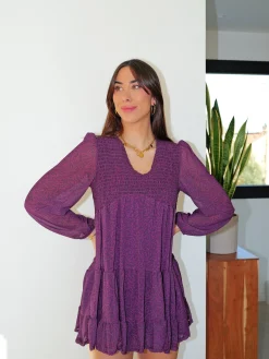 Vestido mini fluido estampado lila