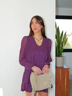 Vestido mini fluido estampado lila
