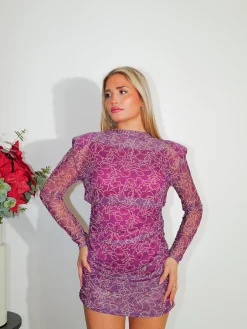 Vestido mini tulle estampado frambuesa