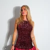 Vestido mini volante velvet burdeos