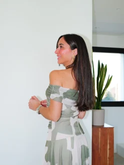 Vestido palabra estampado tulle vuelo verde