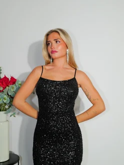 Vestido palabra tirantes glitter negro