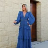 Vestido pico bordado petróleo