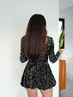 Vestido pomposo velvet lentejuela plata