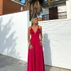 Vestido raso entrelazado vino
