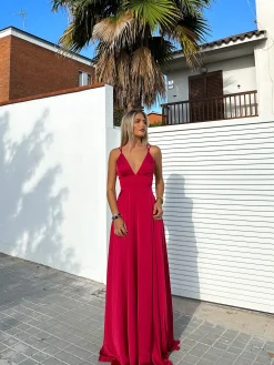 Vestido raso entrelazado vino