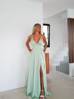 Vestido raso entrelazado menta
