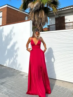 Vestido raso entrelazado vino