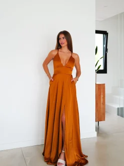 Vestido raso entrelazado teja