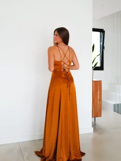 Vestido raso entrelazado teja