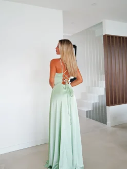 Vestido raso entrelazado menta