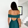 Vestido satin bardot espalda petróleo