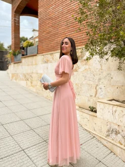 Vestido tulle manga rosa