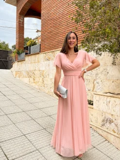 Vestido tulle manga rosa