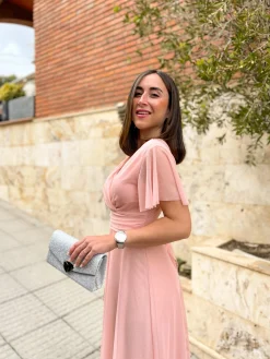 Vestido tulle manga rosa