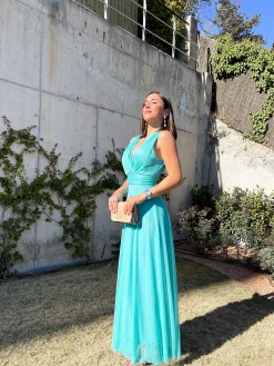 Vestido tulle pico turquesa