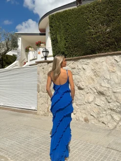 Vestido volantes crepe azul