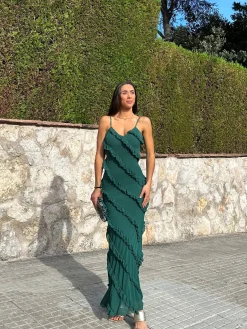 Vestido volantes crepe botella