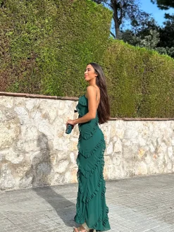 Vestido volantes crepe botella