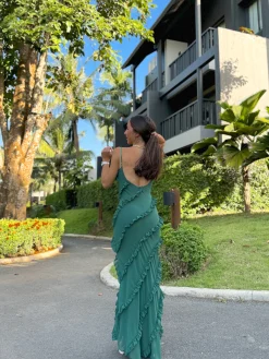 Vestido volantes crepe botella