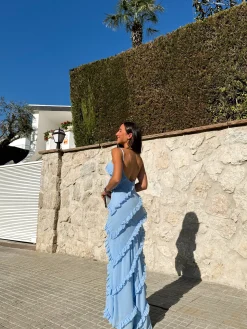 Vestido volantes crepe cielo
