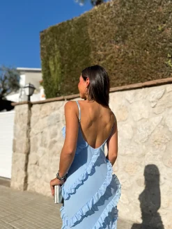 Vestido volantes crepe cielo
