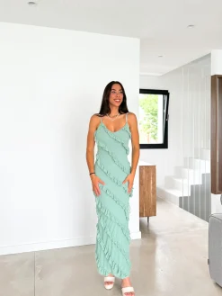Vestido volantes crepe menta