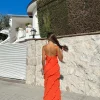 Vestido volantes crepe naranja