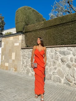 Vestido volantes crepe naranja