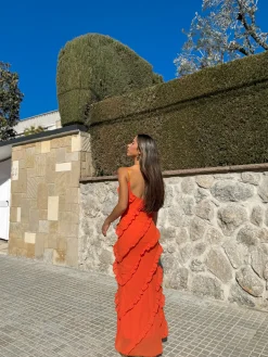 Vestido volantes crepe naranja