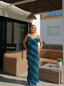 Vestido volantes crepe petroleo