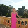 Vestido volantes crepe rosa