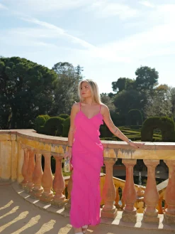 Vestido volantes crepe rosa
