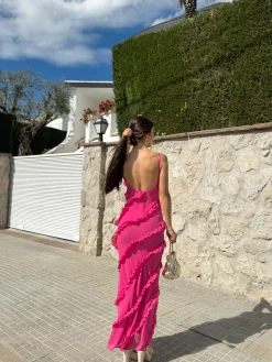 Vestido volantes crepe rosa